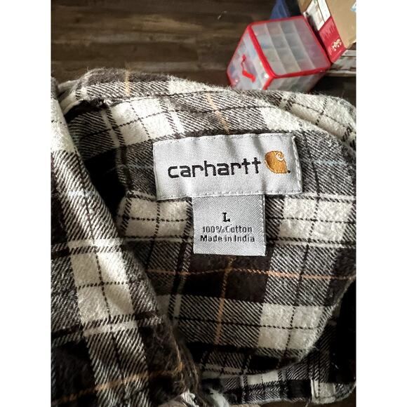 Brown plaid button up Carhartt shirt flannel - Picture 6 of 6